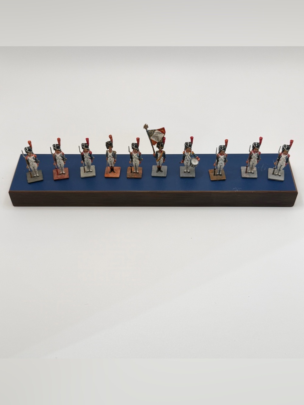 Hand-Painted Napoleonic Plastic Miniature Soldier Display in Blue and Red